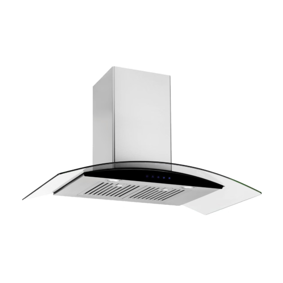 CK90CGNF Glem 90cm Curved Glass Canopy Rangehood - Stainless Steel
